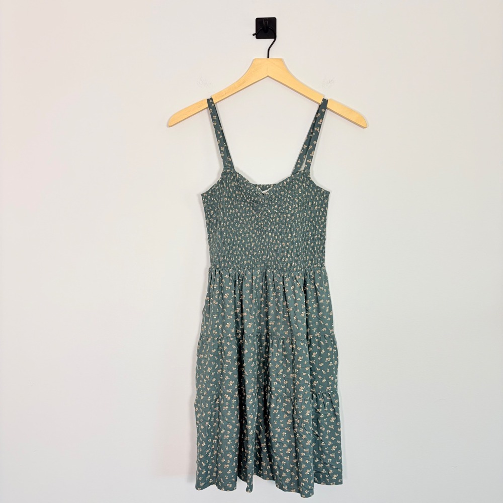 Madewell Tucker Tie Strap Mini Dress Green Floral‎ Smocked Tiered Small Summer - Picture 3 of 10